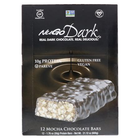 NuGo Nutrition, NuGo Dark, Protein Bars, Mocha Chocolate, 12 Bars, 1.76 oz (50 g) Each:أشرطة التغذية