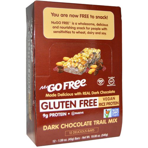 NuGo Nutrition, NuGo Free, Gluten Free, Dark Chocolate Trail Mix, 12 Bars, 1.59 oz (45 g) Each فوائد