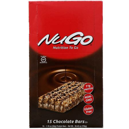 NuGo Nutrition, Nutrition To Go, Chocolate, 15 Bars, 1.76 oz (50 g) Each:قضبان ال,جبات الخفيفة ,الحانات الغذائية