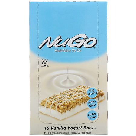 NuGo Nutrition, Nutrition To Go, Vanilla Yogurt, 15 Bars, 1.76 oz (50 g) Each:قضبان ال,جبات الخفيفة ,الحانات الغذائية
