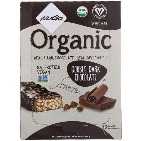 NuGo Nutrition, Organic Protein Bars, Double Dark Chocolate, 12 Bars, 1.76 oz (50 g) Each:الحانات الغذائية
