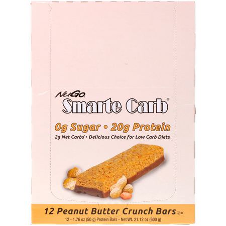 NuGo Nutrition, Smarte Carb, Peanut Butter Crunch Bars, 12 Bars, 1.76 oz (50 g) Each:أشرطة تخفيف ال,زن, نظام غذائي