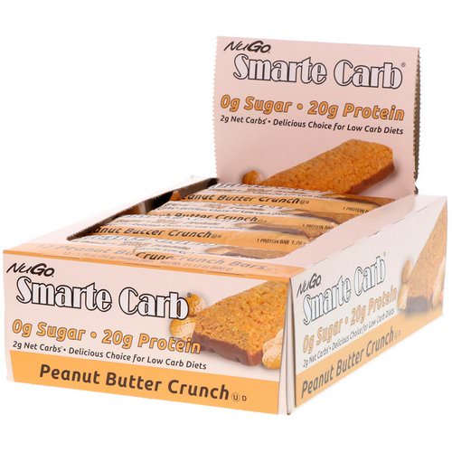 NuGo Nutrition, Smarte Carb, Peanut Butter Crunch Bars, 12 Bars, 1.76 oz (50 g) Each فوائد