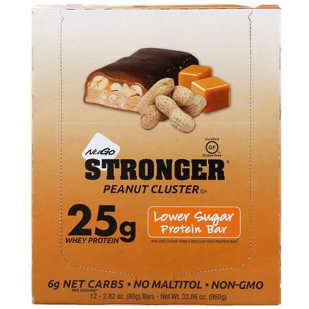 NuGo Nutrition, Stronger, Peanut Cluster, 12 Bars, 2.82 oz (80 g) Each:حانات البر,تين, الكعك