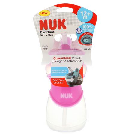 NUK, Everlast Straw Cup, Pink, 12+ Months, 1 Cup, 10 oz (300 ml):الكؤ,س, تغذية الأطفال