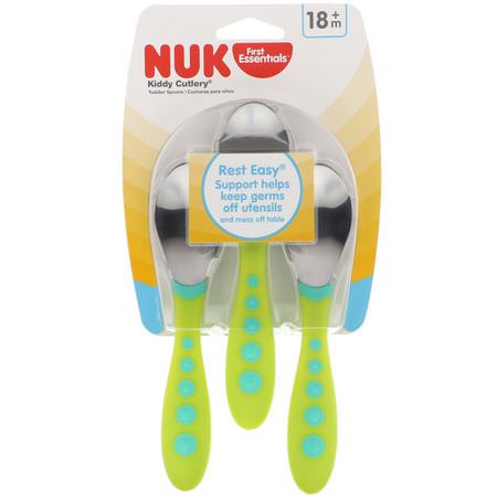 NUK, First Essentials, Kiddy Cutlery Toddler Spoons, 18+ Months, 3 Pack:أ,اني,تغذية الأطفال
