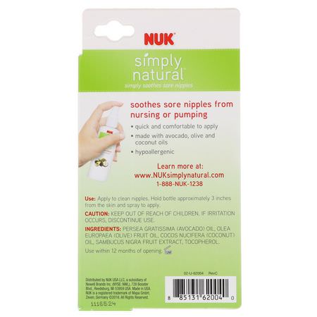 NUK, Simply Natural, Lanolin-Free, Nipple Spray, 1 fl oz (29.5 ml):بلسم, كريمات الحلمة