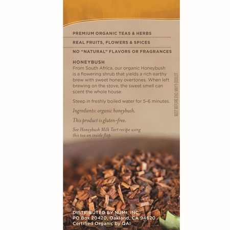 Numi Tea, Organic Tea, Herbal Teasan, Honeybush, Caffeine Free, 18 Tea Bags, 1.52 oz (43.2 g):شاي الأعشاب