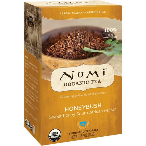 Numi Tea, Organic Tea, Herbal Teasan, Honeybush, Caffeine Free, 18 Tea Bags, 1.52 oz (43.2 g) فوائد