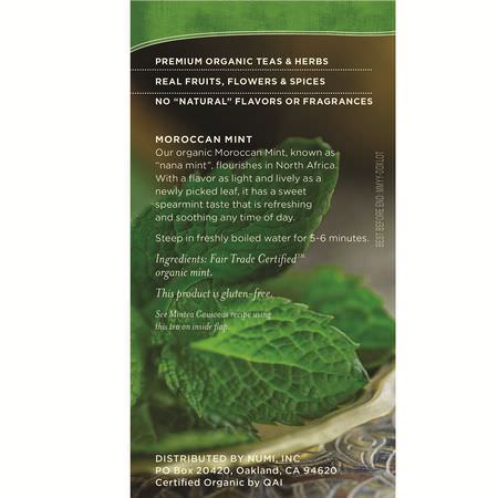 Numi Tea, Organic Tea, Herbal Teasan, Moroccan Mint, Caffeine Free, 18 Tea Bags, 1.40 oz (39.6 g):شاي الأعشاب
