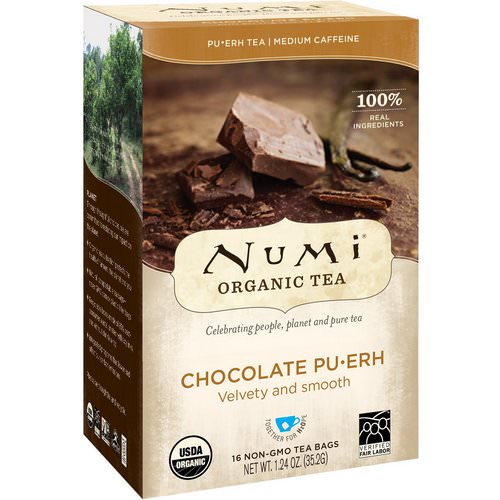 Numi Tea, Organic Tea, Pu•Erh Tea, Chocolate Pu•Erh, 16 Tea Bags, 1.24 oz (35.2 g) فوائد