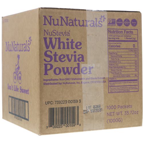 NuNaturals, NuStevia, White Stevia Powder, 1000 Packets, 2.23 lbs (1000 g) فوائد