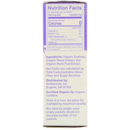 NuNaturals, Organic Sweetener, Stevia and Monk Fruit, 35 Packets, 1.24 oz (35 g):ستيفيا, المحليات