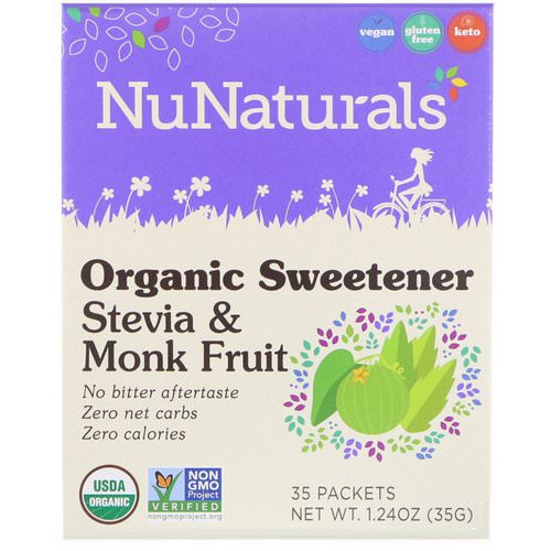 NuNaturals, Organic Sweetener, Stevia and Monk Fruit, 35 Packets, 1.24 oz (35 g) فوائد
