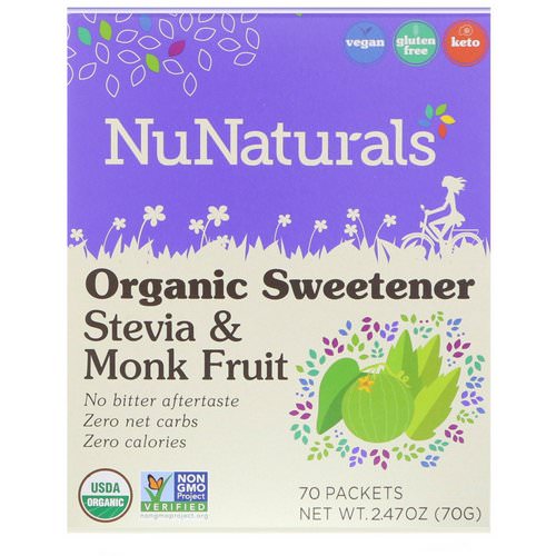NuNaturals, Organic Sweetener, Stevia and Monk Fruit, 70 Packets, 2.47 oz (70 g) فوائد