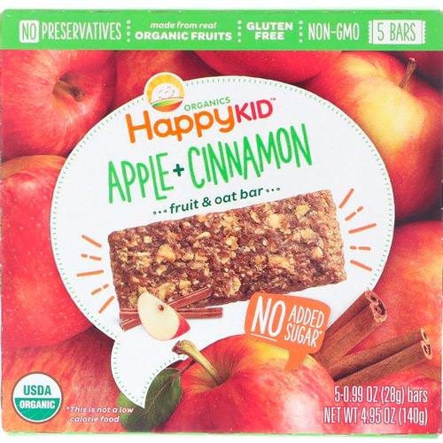 Happy Family Organics, Happy Kid, Apple + Cinnamon, Fruit & Oat Bar, 5 Bars, 0.99 oz (28 g) Each فوائد