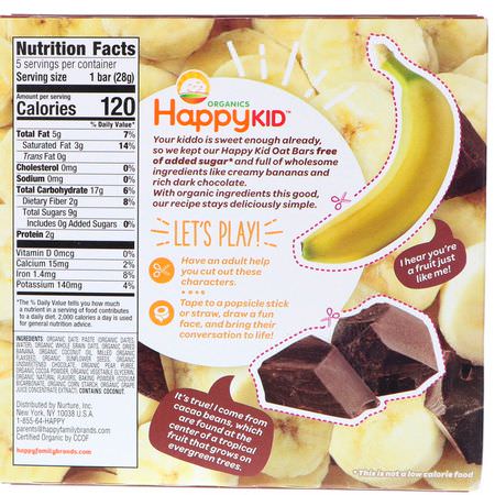 Happy Family Organics, Happy Kid, Banana + Chocolate, Fruit & Oat Bar, 5 Bars, 0.99 oz (28 g) Each:وجبات خفيفة, Bars