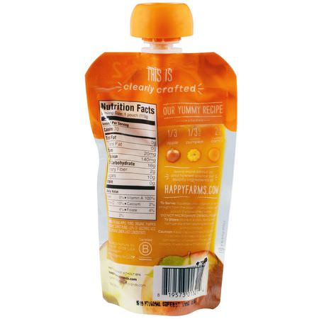 Happy Family Organics, Organic Baby Food, Stage 2, Clearly Crafted, 6+ Months Apples, Pumpkin & Carrots, 4 oz (113 g):,جبات, هريس
