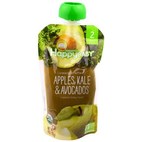Happy Family Organics, Organic Baby Food, Stage 2, Clearly Crafted, 6+ Months, Apples, Kale & Avocados, 4 oz (113 g) فوائد