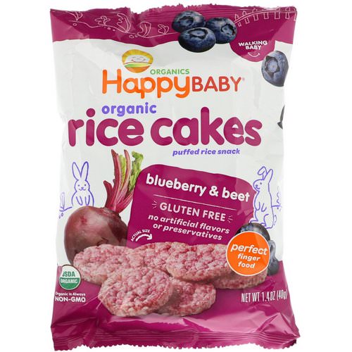 Happy Family Organics, Organic Rice Cakes, Puffed Rice Snack, Blueberry & Beet, 1.4 oz (40 g) فوائد