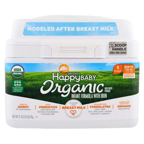 Happy Family Organics, Organics Happy Baby, Infant Formula With Iron, Stage 1, Birth to 12 Months, 21 oz (595 g) فوائد