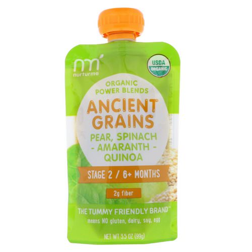 NurturMe, Organic Power Blends, Ancient Grains, Stage 2/6+ Months, Pear, Spinach, Amaranth, Quinoa, 3.5 oz (99 g) فوائد
