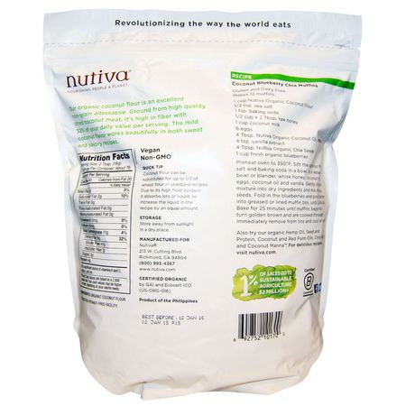 Nutiva, Organic, Coconut Flour, Gluten Free, 3 lb (1.36 kg):دقيق ج,ز الهند, يمزج