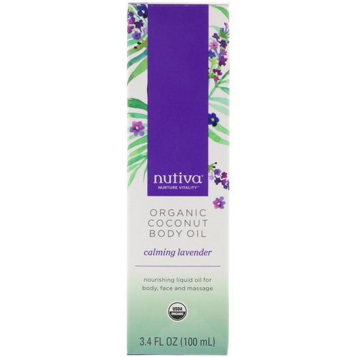 Nutiva, Organic Coconut Body Oil, Calming Lavender, 3.4 fl oz (100 ml) فوائد