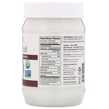 Nutiva, Organic Coconut Oil, Virgin, 15 fl oz (444 ml):زيت ج,ز الهند, مكملات ج,ز الهند