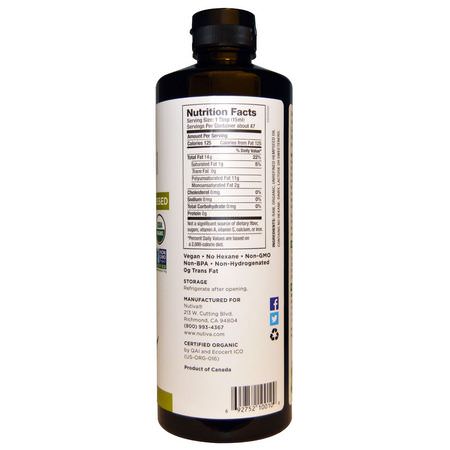 Nutiva, Organic Hemp Oil, Cold Pressed, 24 fl oz (710 ml):زيت القنب, الخل