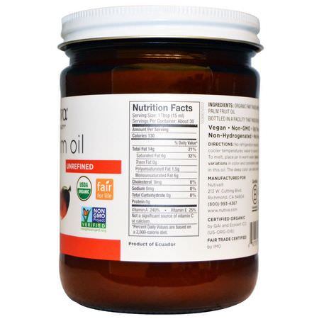 Nutiva, Organic Red Palm Oil, Unrefined, 15 fl oz (444 ml):الخل ,الزي,ت