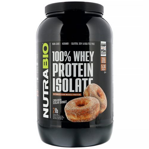 NutraBio Labs, 100% Whey Protein Isolate, Cinnamon Sugar Donut, 2 lb (907 g) فوائد
