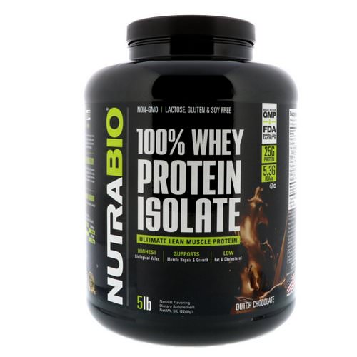 NutraBio Labs, 100% Whey Protein Isolate, Dutch Chocolate, 5 lbs (2268 g) فوائد