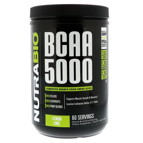 NutraBio Labs, BCAA 5000, Lemon Lime, 0.82 lb (372 g) فوائد
