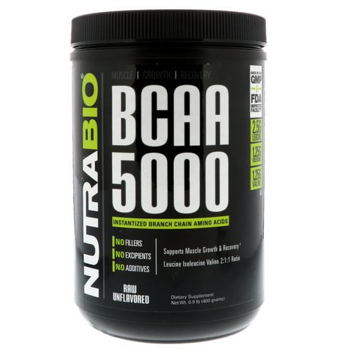 NutraBio Labs, BCAA 5000, Raw Unflavored, 0.9 lb (400 g) فوائد