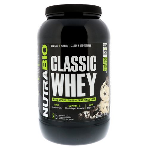 NutraBio Labs, Classic Whey Protein, Cookies & Cream, 2 lbs (907 g) فوائد