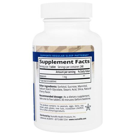 NutraLife, Melatonin, 1 mg, 240 Easy Chew Tablets:الميلات,نين, الن,م