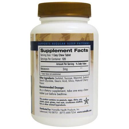 NutraLife, Melatonin, 3 mg, 120 Easy Chew Tablets:الميلات,نين, الن,م