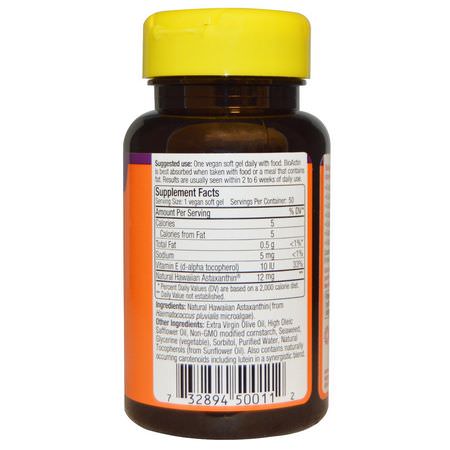 Nutrex Hawaii, BioAstin, 12 mg, 50 Vegan Soft Gels:أستازانتين, مضادات الأكسدة
