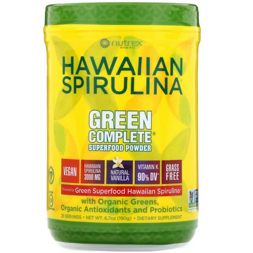 Nutrex Hawaii, Hawaiian Spirulina, Green Complete Superfood Powder, Natural Vanilla, 6.70 oz (190 g) فوائد