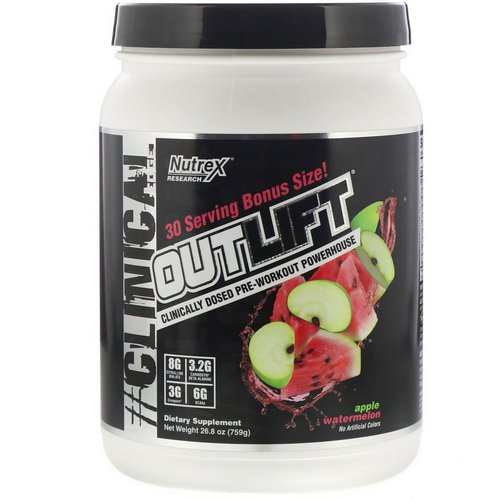Nutrex Research, Outlift, Clinically Dosed Pre-Workout Powerhouse, Apple Watermelon, 26.8 oz (759 g) فوائد
