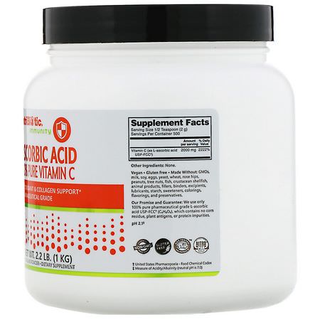 NutriBiotic, Immunity, Ascorbic Acid, 100% Pure Vitamin C, Crystalline Powder, 2.2 lb (1 kg):أنفلونزا, سعال