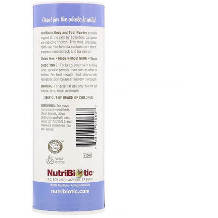 NutriBiotic, Body & Foot Powder with Grapefruit Seed Extract & Tea Tree Oil, Unscented, 4 oz (113 g):العناية بالقدم, حمام