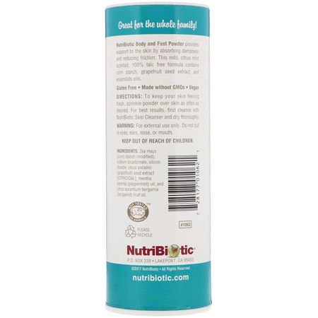 NutriBiotic, Body & Foot Powder with Grapefruit Seed Extract & Essential Oils, Citrus Mint, 4 oz (113 g):علاج الجلد, العناية بالقدم