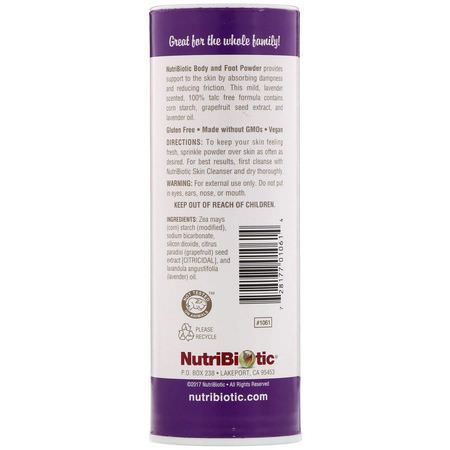 NutriBiotic, Body & Foot Powder with Grapefruit Seed Extract & Lavender Oil, Lavender, 4 oz (113 g):علاج الجلد, العناية بالقدم