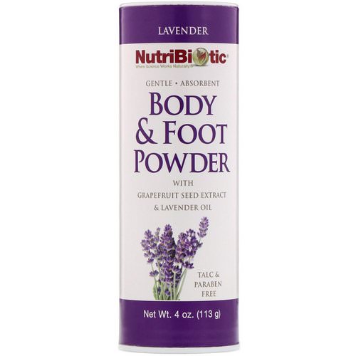 NutriBiotic, Body & Foot Powder with Grapefruit Seed Extract & Lavender Oil, Lavender, 4 oz (113 g) فوائد