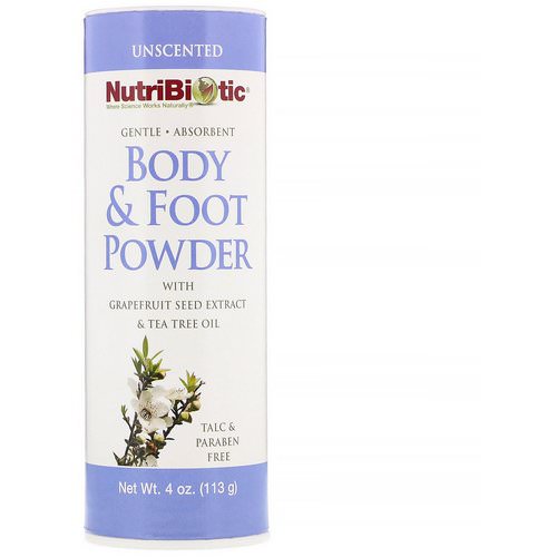 NutriBiotic, Body & Foot Powder with Grapefruit Seed Extract & Tea Tree Oil, Unscented, 4 oz (113 g) فوائد