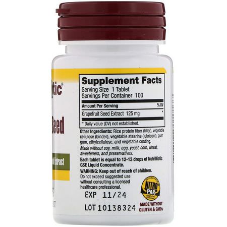 NutriBiotic, Grapefruit Seed Extract, 125 mg, 100 Tablets:مستخلص بذ,ر الجريب فر,ت, مضادات الأكسدة