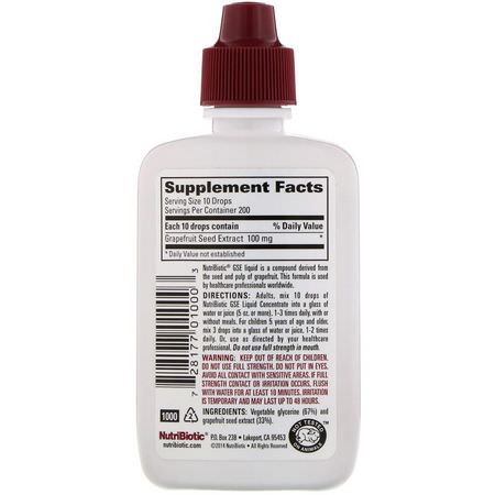 NutriBiotic, GSE, Grapefruit Seed Extract, Liquid Concentrate, 2 fl oz (59 ml):مستخلص بذ,ر الجريب فر,ت, مضادات الأكسدة