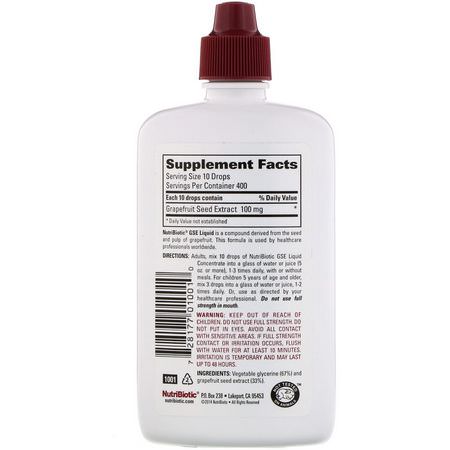 NutriBiotic, GSE, Grapefruit Seed Extract, Liquid Concentrate, 4 fl oz (118 ml):مستخلص بذ,ر الجريب فر,ت, مضادات الأكسدة